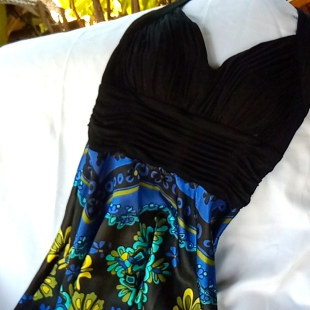 Colorful blue and black dress